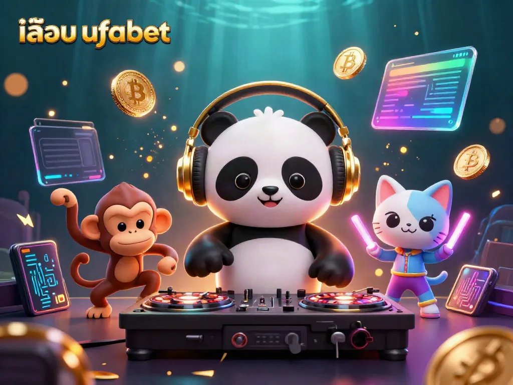 Engage in thrilling gameplay with เล่น ufabet as a DJ panda mixes beats surrounded by vibrant slot elements.