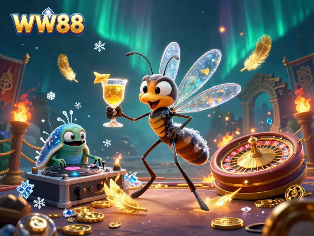 Experience the excitement of WW88 with a lively 3D scene featuring exotic characters and casino elements.