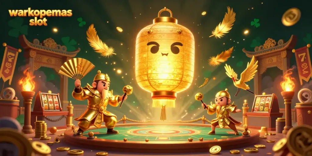 Permainan warkopemas slot dengan elemen visual menarik, termasuk karakter mewah dan simbol keberuntungan.