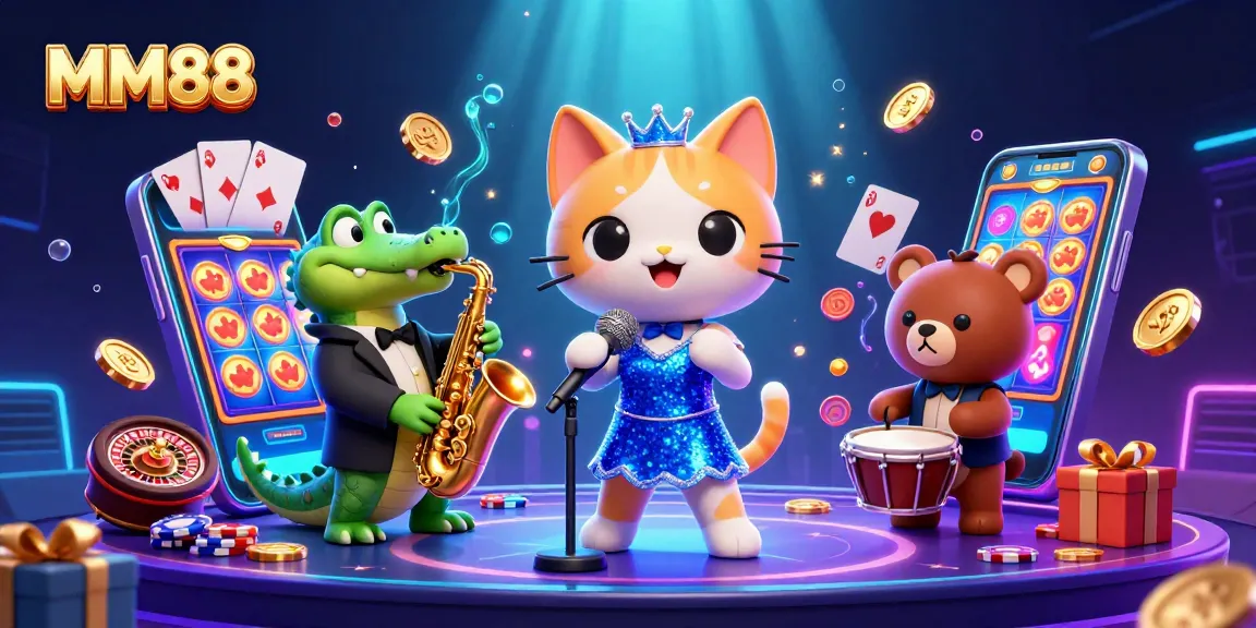 Experience exciting gameplay at MM88's vibrant casino through this dynamic 3D illustration.
