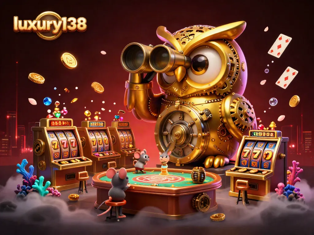 Jelajahi pengalaman kasino unik dengan luxury138, perhatikan burung hantu dan perlengkapan judi yang memukau.