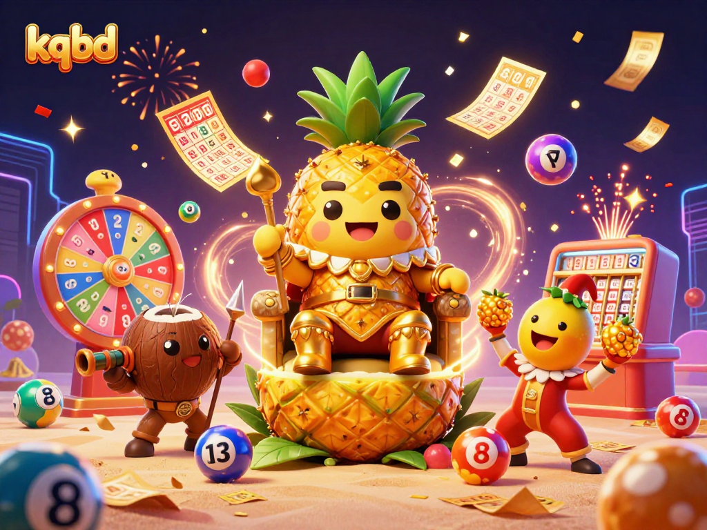 Engage with kqbd's vibrant beach casino scene featuring a pineapple king and dynamic gaming elements.