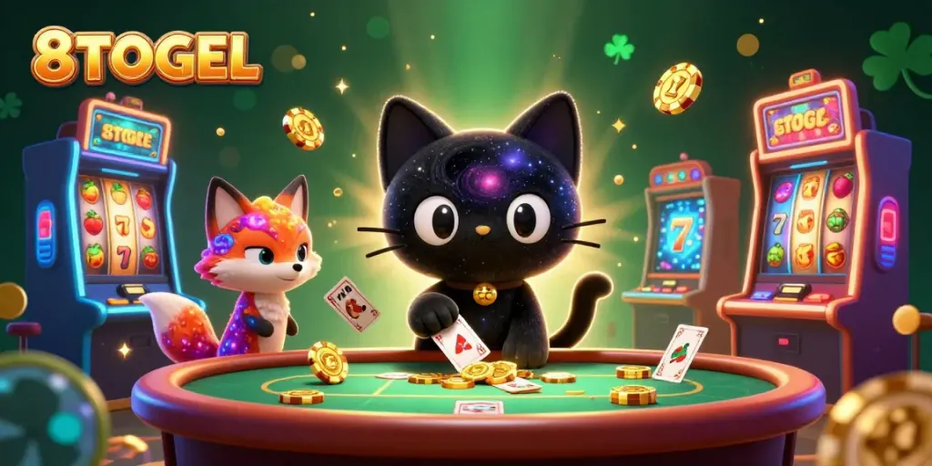 Menyaksikan permainan menarik di 8TOGEL dengan kucing lubang hitam dan rubah nebula di kasino luar angkasa.