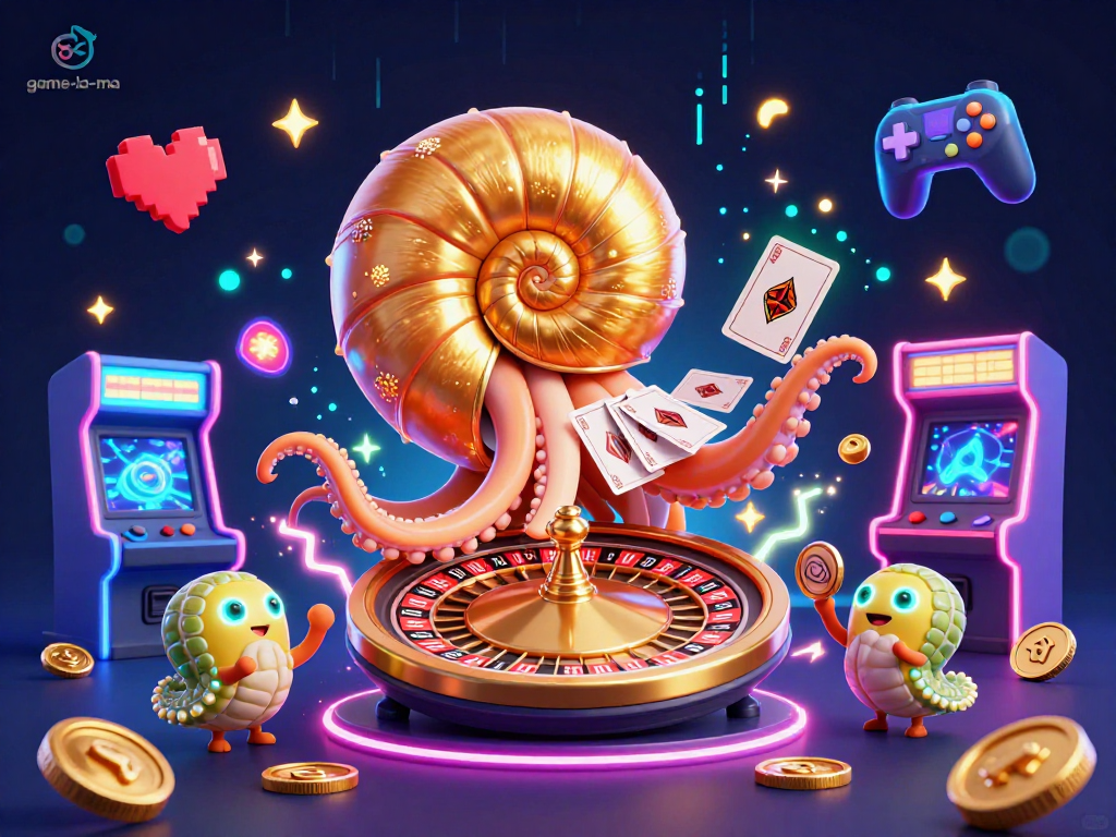 Experience thrilling gameplay at game-la-ma, with dynamic scenes of casino gaming and neon visuals.