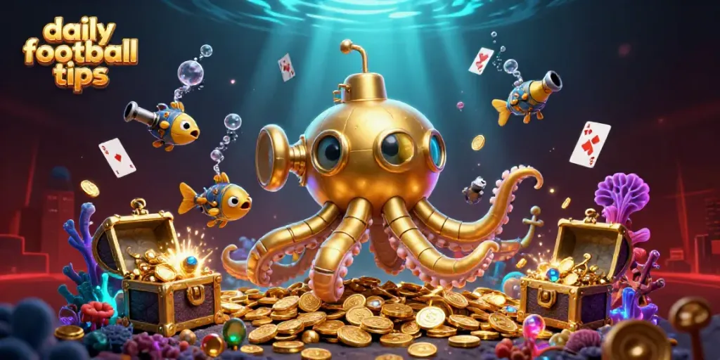 Engage with daily football tips amidst vibrant, animated characters exploring treasure-filled underwater realms.