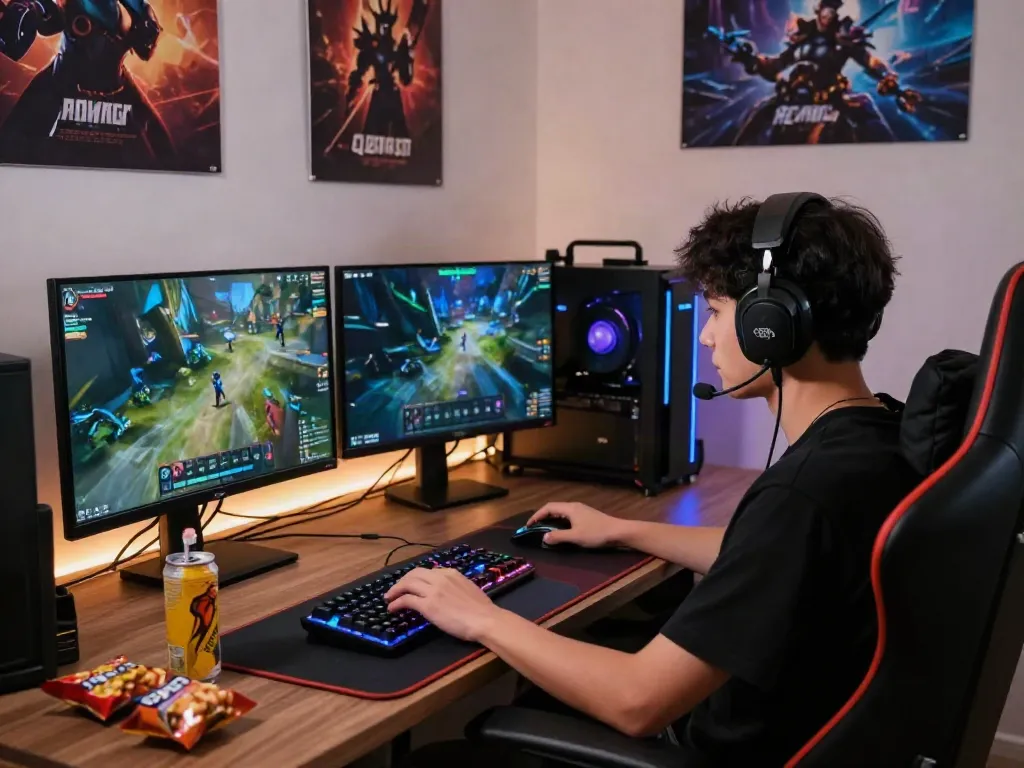 Player enjoying QQMacan gaming with vibrant graphics and gaming setup.