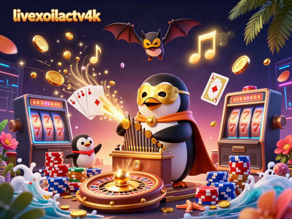 Experience livexoilactv4k with a captivating 3D illustration of a penguin in a casino.
