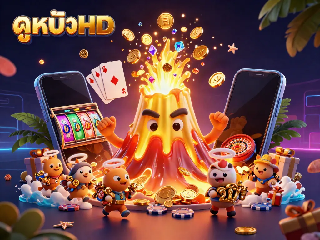 Experience thrilling gameplay in ดูหนังHD with vibrant slot games, golden coins, and adventurous characters.