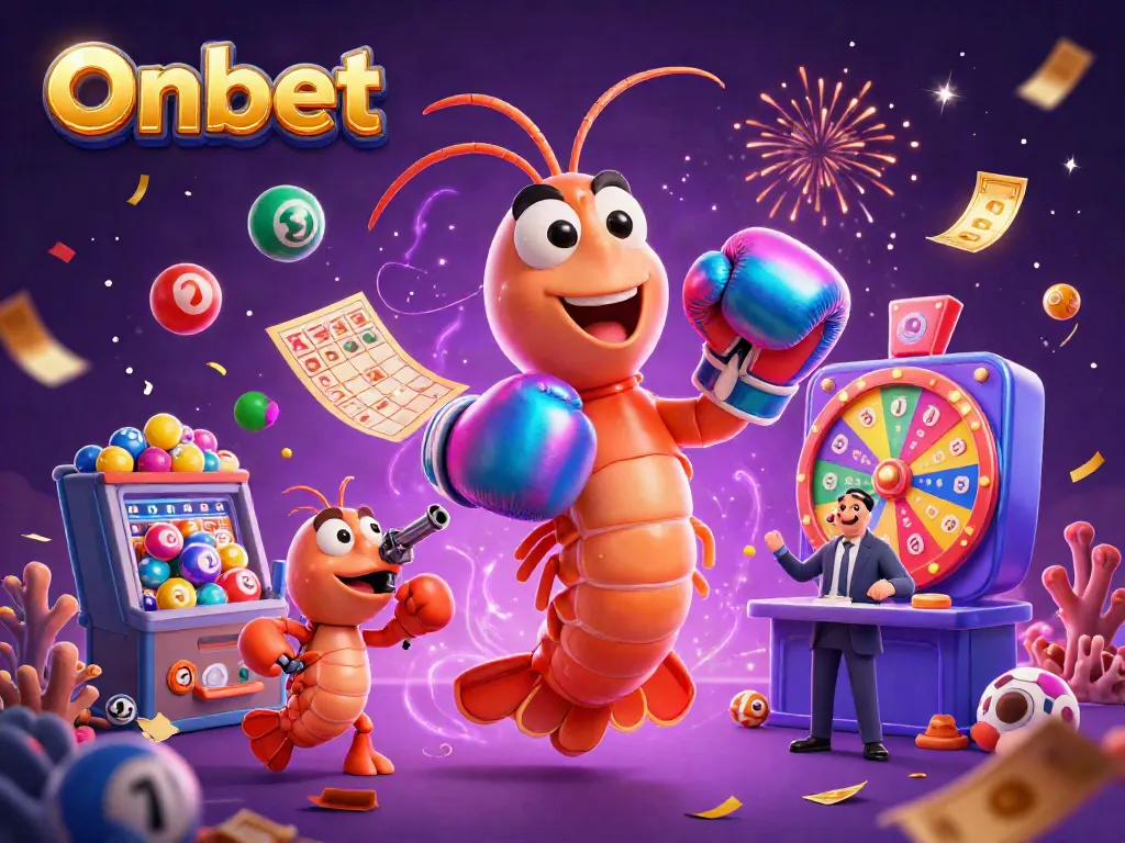 Experience exhilarating gameplay with Onbet as colorful lottery elements burst forth in a vibrant 3D scene.