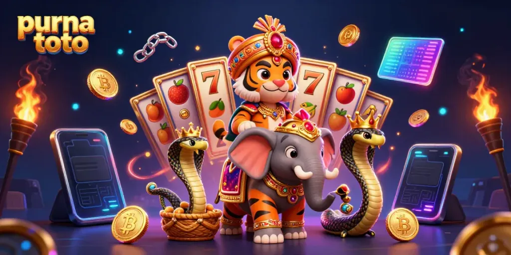 Permainan slot gacor dengan purna toto menampilkan harimau dan gajah.