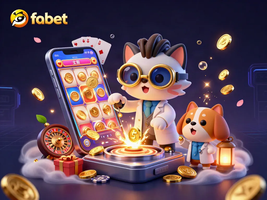 Experience thrilling slots and games with fabet in this vibrant 3D casino illustration.