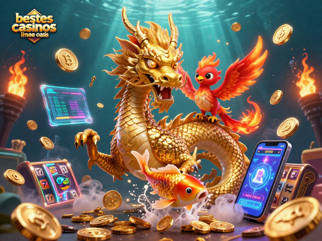 Experience the thrill at bestes casinos ohne oasis with dynamic 3D dragon and phoenix illustration celebrating gaming.