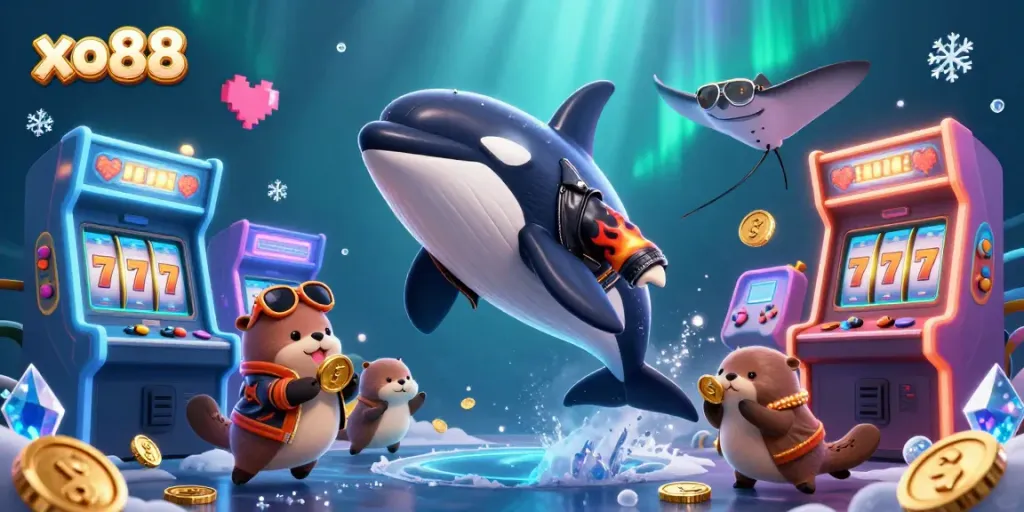 Experience thrilling gaming action with xo88's colorful characters and casino elements amidst an underwater adventure.