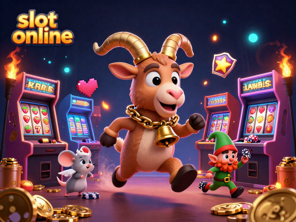 Permainan slot online yang mendebarkan, di mana simbol keberuntungan bersinar di kasino yang dikelola Krampus dan membantu mouse.