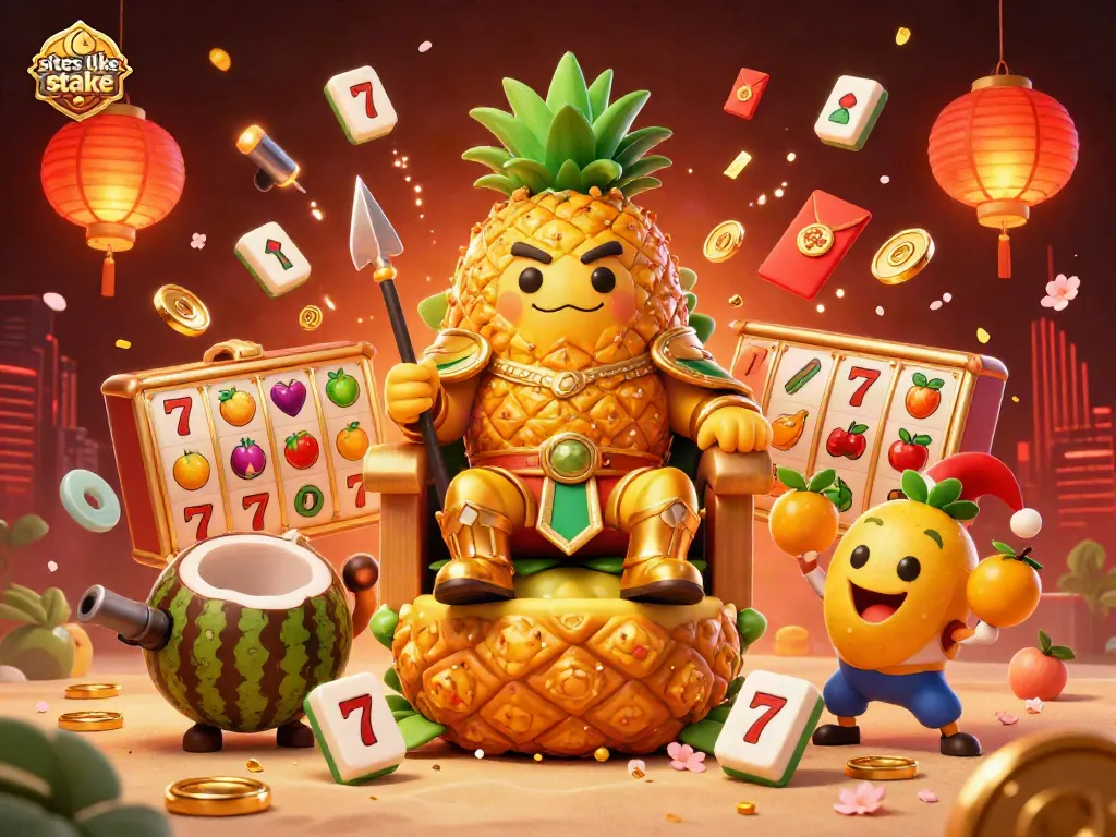 Engage with exciting games at sites like stake, featuring vibrant elements in this casino illustration.