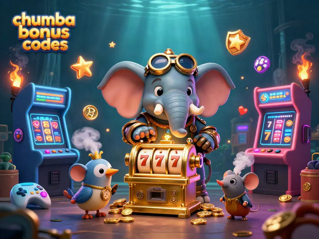 Engage with chumba casino bonus codes in a rich 3D illustration featuring a steampunk elephant engineer celebrating slot wins.