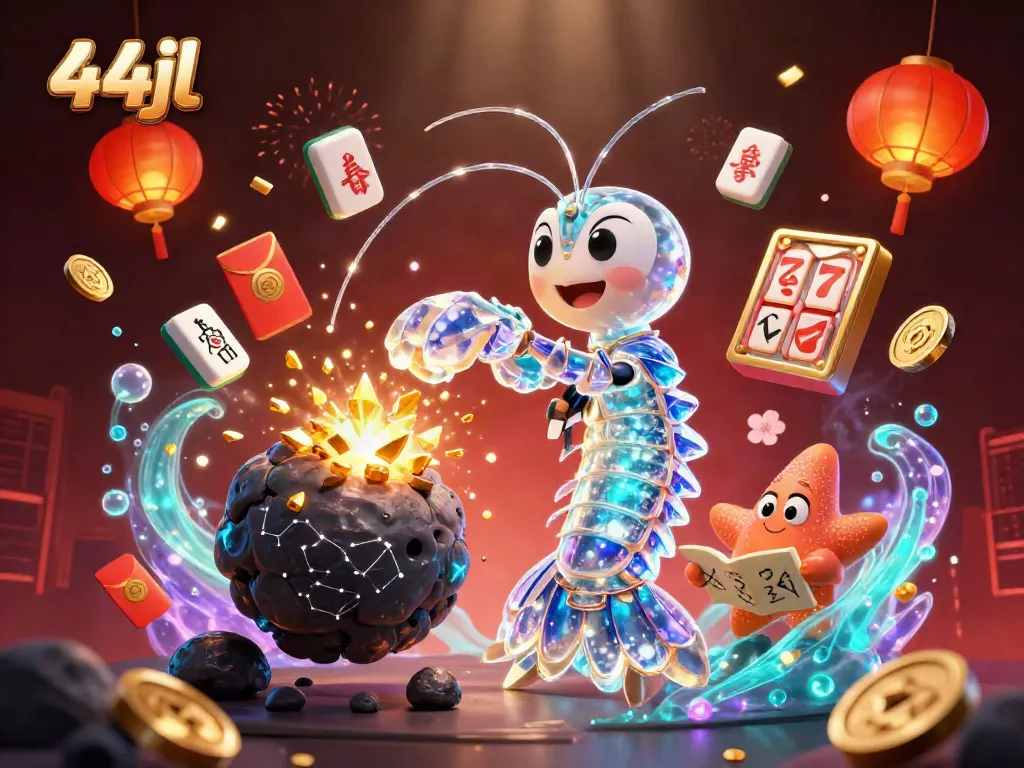 Experience the thrill of 44jl with vibrant characters in an explosive casino scene featuring treasures and slot reels.