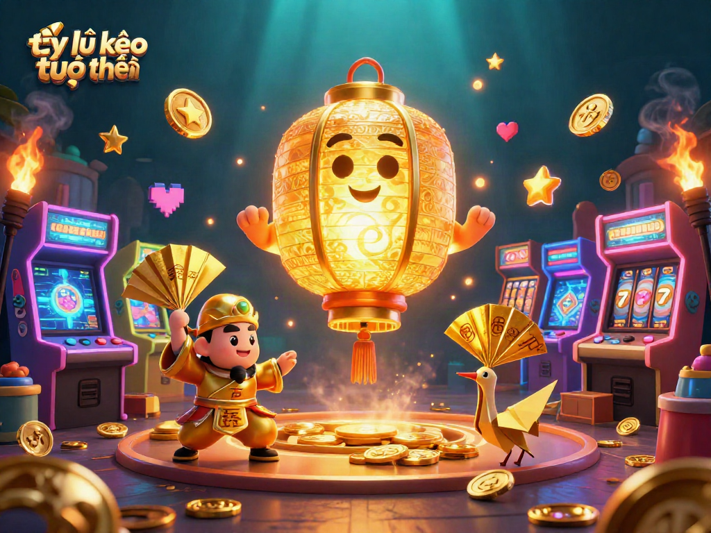 Bet on tỷ lệ kèo trực tuyến with vibrant 3D casino spirits and arcade games illustrating online gambling.