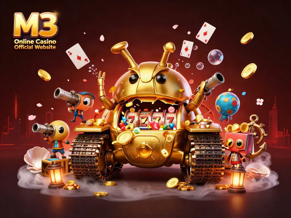 Win big at M3 Online Casino Official Website with vibrant 3D casino illustration capturing excitement.