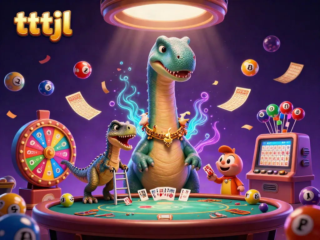 Engage with tttjl's vibrant casino scene featuring a brontosaurus and raptor in action.