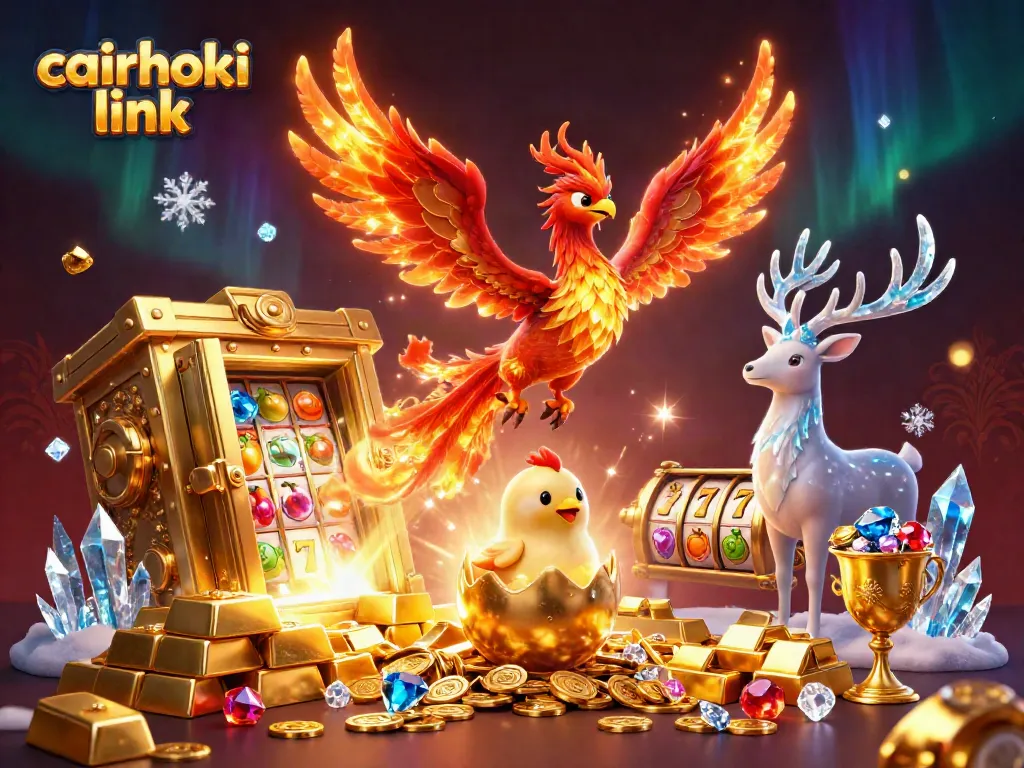 Permainan beruntung dengan cairhoki link, menampilkan phoenix berapi dan kekayaan berkilauan.