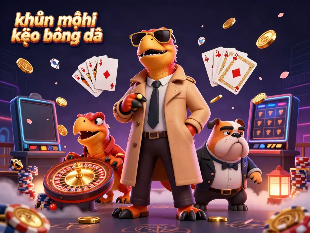 Engage in khuyến mãi kèo bóng đá with a scene of cartoon raptors attempting to enter a VIP lounge while golden coins and gems scatter around.